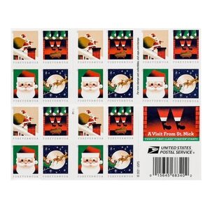 100 Visit From St. Nick 2021 Forever Postage Stamps USPS‎ Christmas Cards Santa